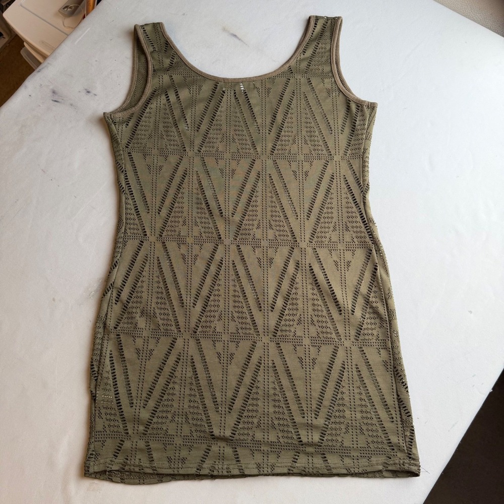 TEMT Mesh Y2K Tank Top Or Dress Army Green Open Knit Boho Goth Grunge Large - Picture 9 of 14